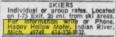 Happy Hollow Motel (Robertsons Motel) - Feb 1969 Ad
